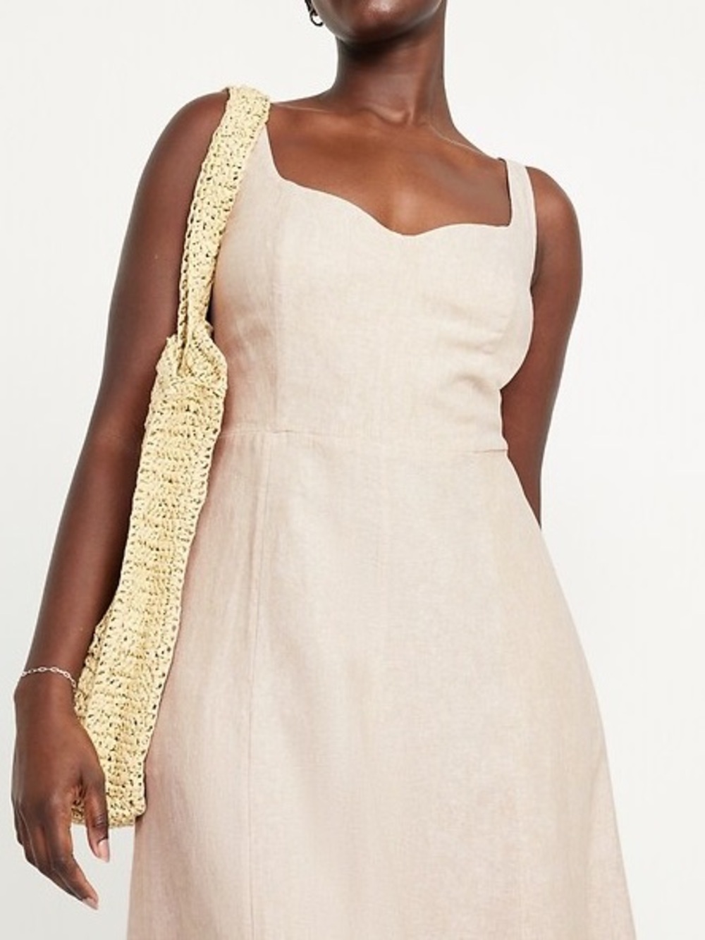 Old Navy Linen Blend Fit & Flare Sleeveless Midi Dress with Pockets Neutral XLP